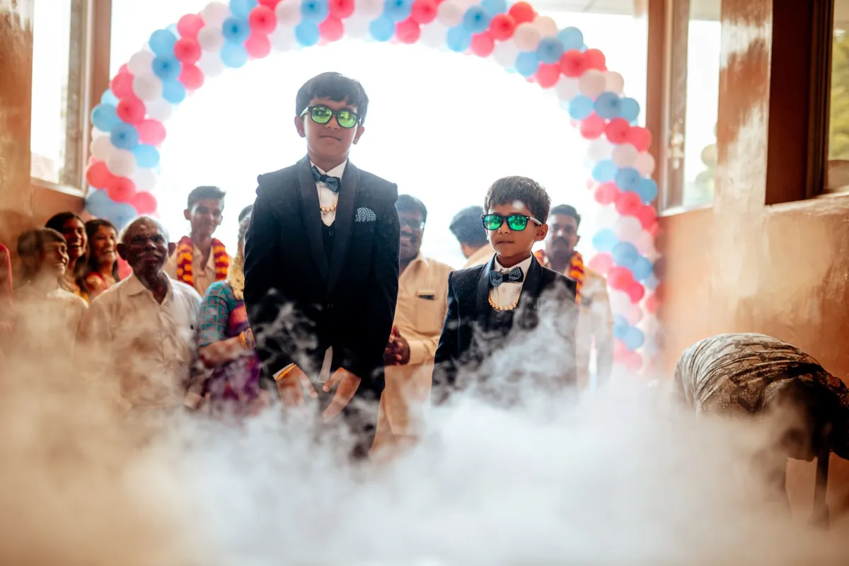 Family entrance during a traditional celebration