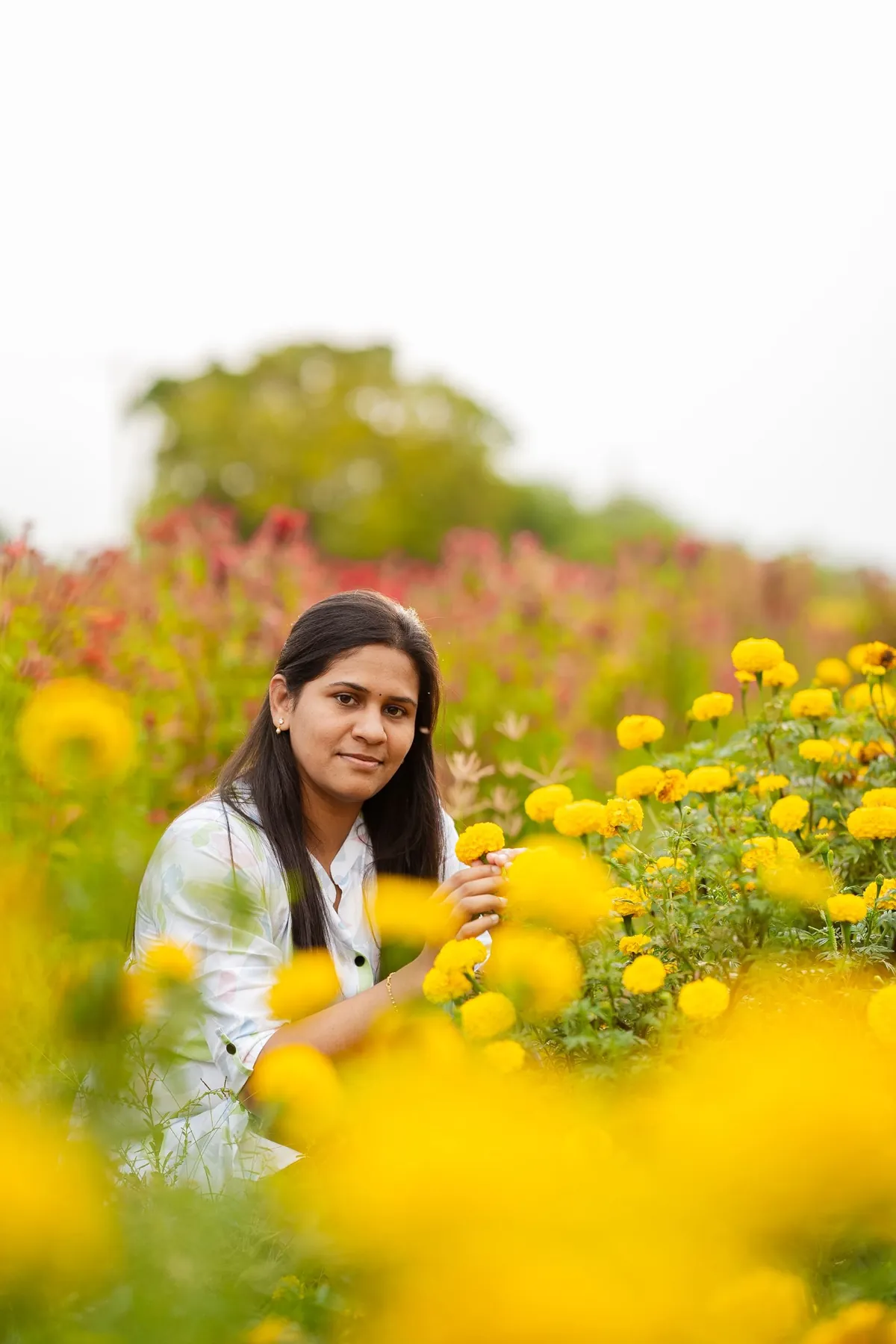 Portrait among yellow flowers