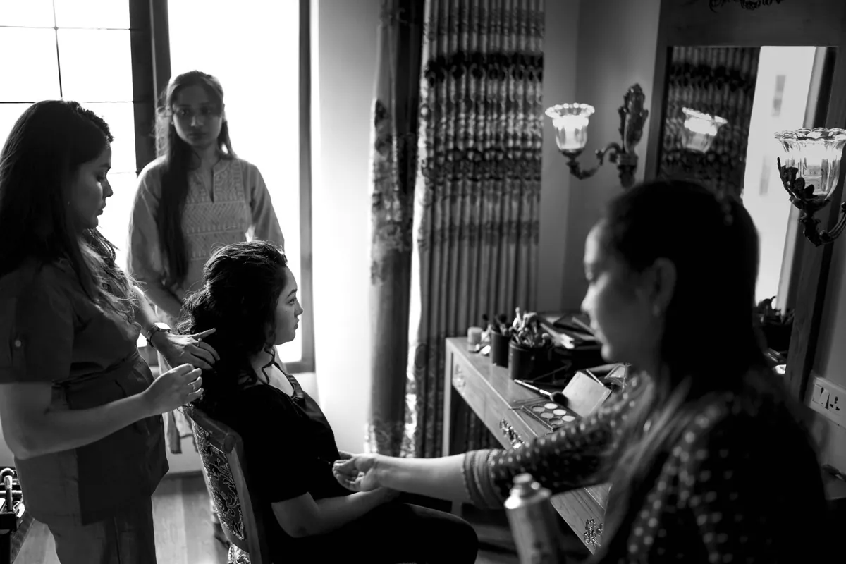Bride and family getting ready together
